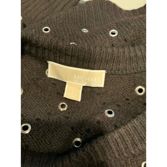 Michael Kors Black 100% Wool Sweater W/ Silver Metal Rings, Size large - Picture 8 of 8